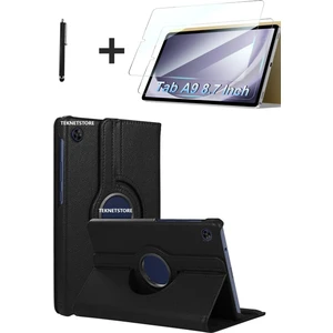 TEKNETSTORE Samsung Galaxy Tab A9 8.7 Inç Tablet Uyumlu 360 Döner Pu Deri Kılıf Seti Standlı SM-X110