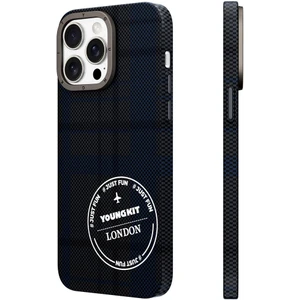 iPhone 15 Pro Kılıf Ekose Desenli Youngkit Gezhi Serisi Kapak Mavi