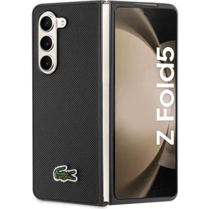 Galaxy Z Fold 5 Kılıf Lacoste Orjinal Lisanslı Pu Pike Desenli Yüzey Ikonik Timsah Logolu Siyah