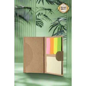 Yapışkanlı Not Kağıdı Seti 1 Bloknot 4 Neon Ayraç 65x105 mm Kahverengi Cırt Bantlı Kapak