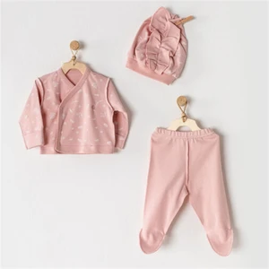 Zıbın Takımı 3lü Organik Cotton Floral Pembe Prematüre