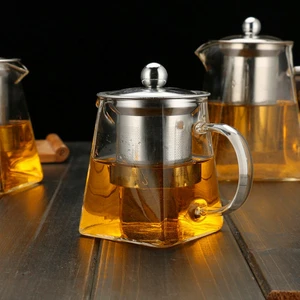 Borosilikat Cam Çelik Süzgeçli ve Kapaklı Piramit Tasarım Lüks Çay & Kahve Demliği 750 ml