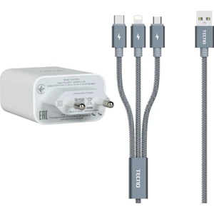 Yeni Nesil 33W Usba Çıkışlı 3in1 Lightning, Type-C, Micro Data ve Şarj Kablolu Şarj Aleti Beyaz U330TEA3IN1