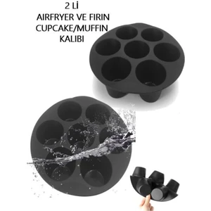 Holly Home 2'li Airfryer Silikon Pişirme Kalıbı Yuvarlak Kek Muffin Kalıbı 7 Bölmeli x 2 Adet