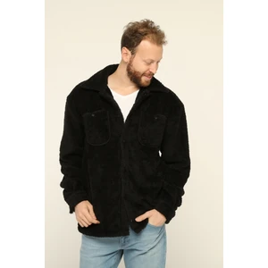 Owut Collection Erkek Siyah Oversize Kanguru Cepli Peluş Hırka