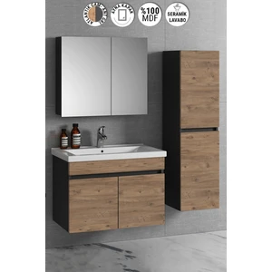 Çiğdem 80+35 cm Antrasit Gri Mat-Atlantik Çam Mdf Seramik Lavabolu Asma Banyo Dolabı Takımı