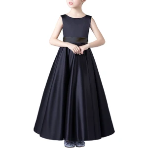 NSM Life Kız Çocuk Lacivert Saten Elbise Mezuniyet Elbise Doğum Günü Elbise