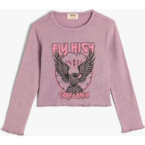 Tişört Uzun Kollu Bisiklet Yaka Kaşkorse Kartal Baskı Detaylı Pamuklu