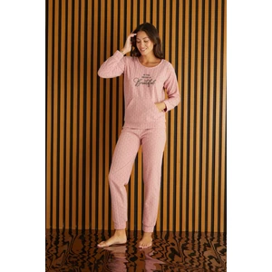 Kadın Bisiklet Yaka Kanguru Cep Bilek Manşetli Fitilli Polar Kışlık Pijama Takımı