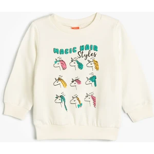 Unicorn Sweatshirt Uzun Kollu Bisiklet Yaka Şardonlu Pamuklu
