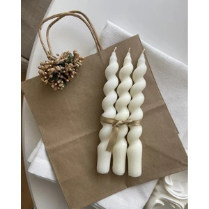 3 Beyaz Renkte Dekoratif Şamdan Mum