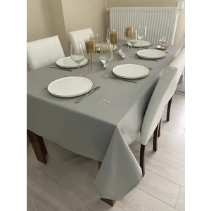 Zeren Home Sıvı Geçirmez Keten Dertsiz Masa Örtüsü Gri