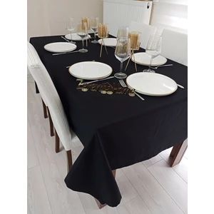 Zeren Home Sıvı Geçirmez Keten Dertsiz Masa Örtüsü Siyah + 12 Peçete