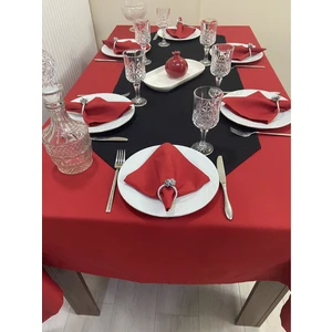 Zeren Home Sıvı Geçirmez Keten Dertsiz Masa Örtüsü Kırmızı + 12 Peçete
