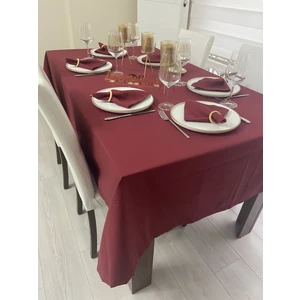 Zeren Home Sıvı Geçirmez Keten Dertsiz Masa Örtüsü Bordo