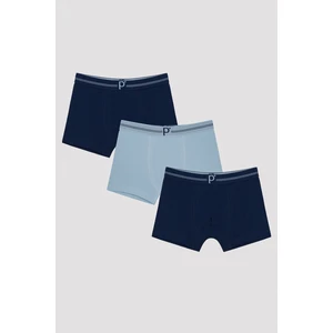 Erkek Çocuk 3 lü Koyu Mavi Tonlu Boxer