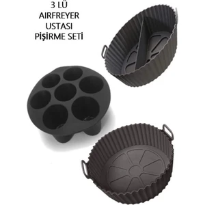 Holly Home 3 Parça Pratik Silikon Airfryer Pişirme Kağıdı Siyah Yonca, Muffin, Iki Bölmeli Fırın Mikrodalga Kap Hh