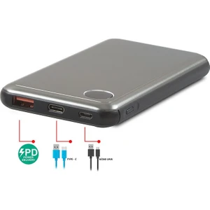 IP-QC10PD 10000MAH Pd Süper Hızlı Şarj Metal Kasa Powerbank Gri Taşınabilir Pil Şarj Cihazı
