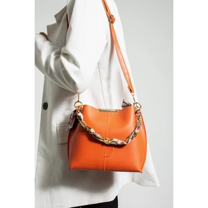 Nbi Bags Kadın Fularlı Zincir Aksesuarlı Yumuşak Deri 3 Bölmeli El Kol ve Omuz Çantası