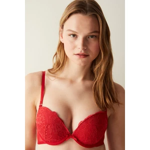 Süper Push Up Dantelli Kırmızı Sütyen