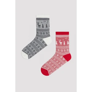 New Year Deer Snowflake Gri 2li Soket Çorap