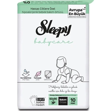 Sleepy Bebek Bakım Örtüsü 10 Adet 60x90 cm Hassas Ciltler İçin Hijyenik