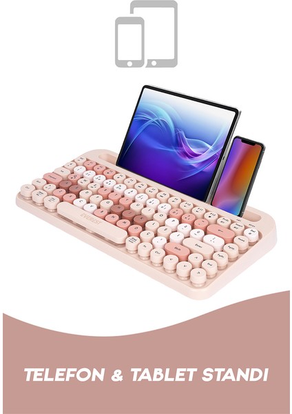 K-98 Latte 2.4g+Bt1+Bt2 Mac Wın Ios Android Çoklu Cihaz Bağlantılı Kablosuz Bluetooth Klavye