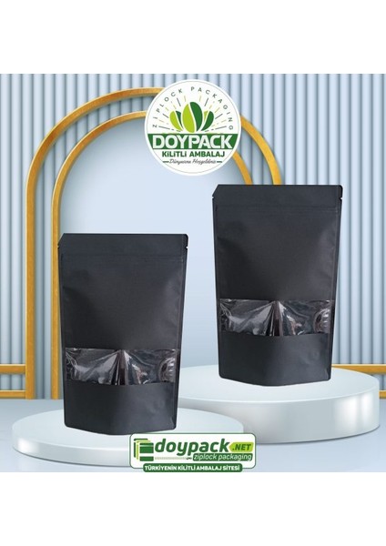 Siyah Kraft Pencereli Kilitli Doypack 18 x 29 cm 1000 Adet