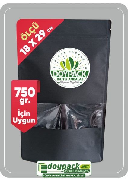 Siyah Kraft Pencereli Kilitli Doypack 18 x 29 cm 1000 Adet