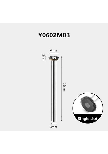 Y0602M03 Y Tipi Karbür Döner Dosya Ark Disk Şeklinde Tungsten Çelik Taşlama Kafası Planya Freze 3mm Kolu Y0602 Y1203 Y1602M03 (Yurt Dışından)