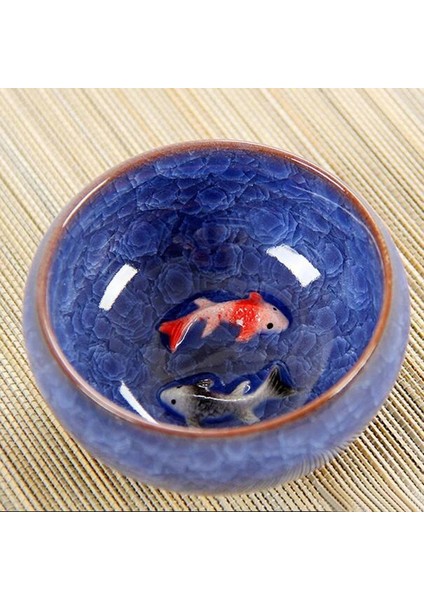 Pembe 60 ml Çin Buz Crackle Sır Seramik Çay Fincanları Anaglyph 3D Koi Balık Sanat Fincan Tek Çay Renkli Sazan Balığı Porselen Tazza 1 Adet 60 ml (Yurt Dışından)