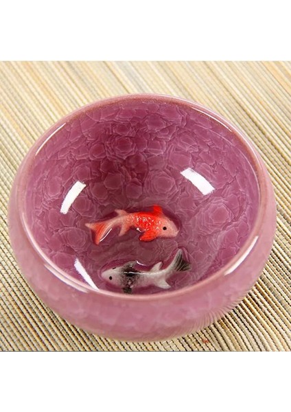 Pembe 60 ml Çin Buz Crackle Sır Seramik Çay Fincanları Anaglyph 3D Koi Balık Sanat Fincan Tek Çay Renkli Sazan Balığı Porselen Tazza 1 Adet 60 ml (Yurt Dışından)