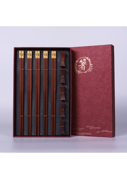 (5 Çift A) 5 Çift Çin Çubuklarını Yüksek Kalite Premium Doğal Kırmızı Sandal Ağacı Çubuklarını Hediye Kutusu Ambalaj Ev Sofra Seti (Yurt Dışından)