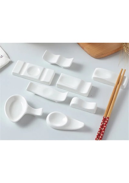 10 Adet Set 4 Adet Beyaz Seramik Sofra Japon Restoranı Basit Oval Kaşık Çubuk Tutucu Sopa Raf Braketi Gereçler Mutfak Için (Yurt Dışından)