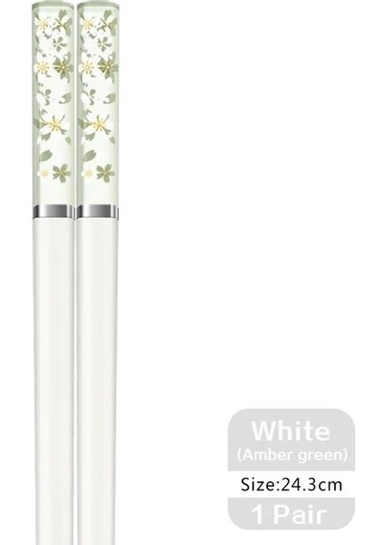 Beyaz Amber Yeşil Japon Tarzı Sakura Küf Geçirmez Yemek Çubukları 24 cm Alaşım Amber Aigh Sıcaklığa Dayanıklı Suşi Gıda Ev Yemek Çubukları (Yurt Dışından)