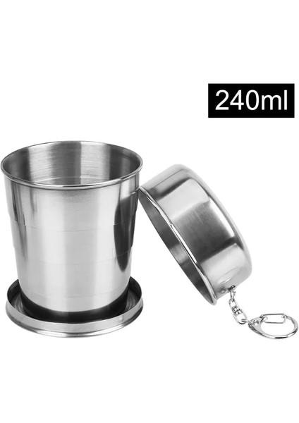 240ML Paslanmaz Çelik Katlanır Bardak Taşınabilir Su Içme Bardağı Geri Çekilebilir Teleskopik Katlanabilir Bardaklar Açık Seyahat Için Anahtarlık ile (Yurt Dışından)