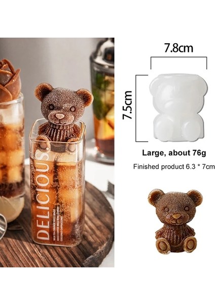 L 3D Teddy Bear Buz Kalıp Silikon Buz Yapım Makinesi Dıy Sabun Kalıp Dondurma Aracı Viski Şarap Kokteyl Kahve Suyu Kek Dekorasyon (Yurt Dışından)