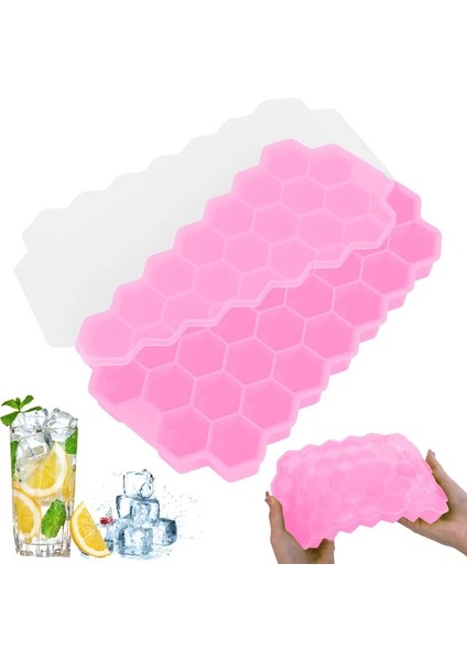 Pembe Kapaklı 37 Kavite Petek Buz Küpü Tepsileri Yeniden Kullanılabilir Silikon Buz Küpü Kalıp Bpa Ücretsiz Buz Makinesi Çıkarılabilir Kapaklı (Yurt Dışından)