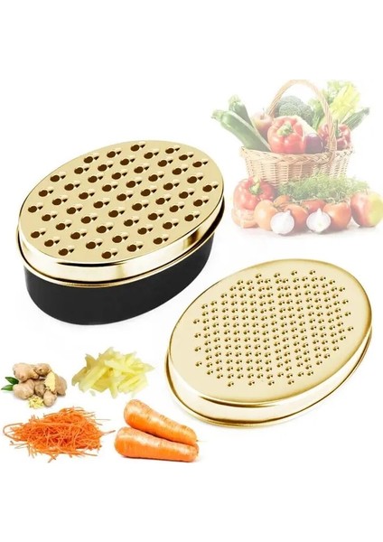 Gül Altın Peynir Rende Çok Fonksiyonlu Dilimleyici Oval Konteyner Sebze Kolay Temizlenebilir Hızlı Meyve Araçları 2 Adet Rende Bıçaklı (Yurt Dışından)