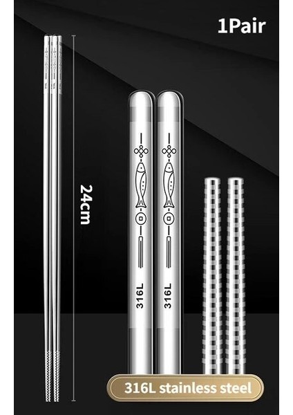1 Adet 316L-C Yeniden Kullanılabilir Kore Yemek Çubukları 316L Paslanmaz Çelik Kaymaz Japon Gıda Çin Suşi Metal Lazer Gravür Çubuklarını Sofra (Yurt Dışından)