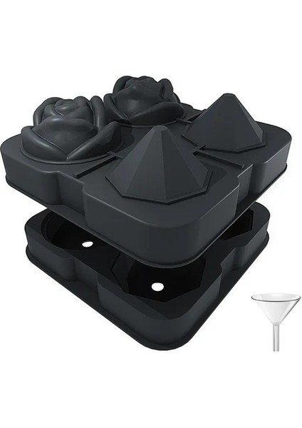 Siyah 14.5X14.5X5.5 cm Gül Elmas Şekli Buz Küpü Kalıp Viski Şarap Soğutma Buz Makinesi Yeniden Kullanılabilir Buz Küpleri Tepsi Kalıp Dondurucu Için Kapaklı (Yurt Dışından)