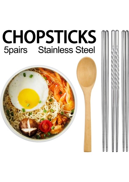 Yuvarlak 5 Çift Paslanmaz Çelik Kare Yemek Çubukları Çin Şık Sağlıklı Hafif Metal Kaymaz Tasarım Mutfak (Yurt Dışından) indirimleri