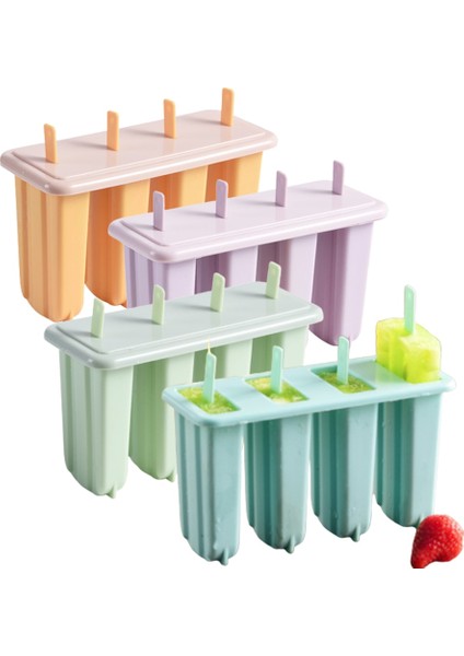 Pembe 4 Parça Popsicle Kalıp Yeniden Kullanılabilir Dıy Ev Yapımı Tatlı Dondurucu Meyve Suyu Buz Pop Küp Kalıp Formları Popsicle Kalıp (Yurt Dışından)