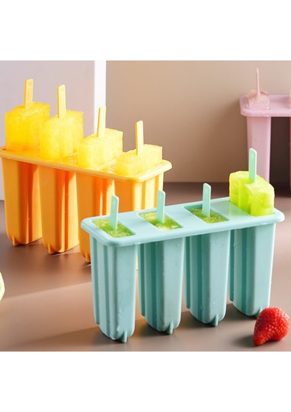 Pembe 4 Parça Popsicle Kalıp Yeniden Kullanılabilir Dıy Ev Yapımı Tatlı Dondurucu Meyve Suyu Buz Pop Küp Kalıp Formları Popsicle Kalıp (Yurt Dışından)