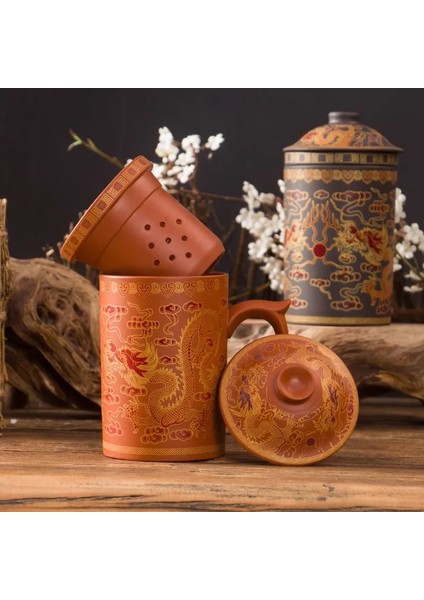 E Retro Yixing Ejderha Phenix Mor Kil Çay Kapaklı Kupa ve Demlik El Yapımı Seramik Çay Fincanı Ofis Su Bardağı Hediye Ev Drinkware (Yurt Dışından)