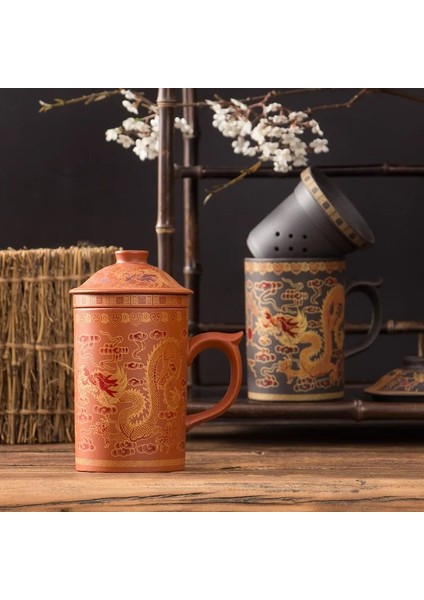 E Retro Yixing Ejderha Phenix Mor Kil Çay Kapaklı Kupa ve Demlik El Yapımı Seramik Çay Fincanı Ofis Su Bardağı Hediye Ev Drinkware (Yurt Dışından)