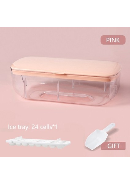 Pembe Set 1 Buz Tepsileri Tek Tuşla Pres Tipi Buz Küpü Kalıpları Buz Kutusu 2'si 1 Arada Pres 32/64 Izgara Buz Küpü Yapıcı Kapaklı Saklama Kutusu Bar Mutfak Aksesuarları (Yurt Dışından)