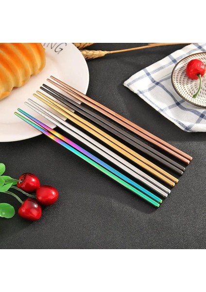 Gül Altın 21 cm Ev 1 Çift Paslanmaz Çelik Çin Çubuklarını Kaymaz Yeniden Kullanılabilir Metal Çubuk Suşi Gıda Çubukları Sofra Mutfak Aracı (Yurt Dışından)
