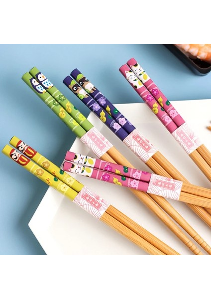 A09 22.5 cm Yeniden Kullanılabilir 5 Çift Set El Yapımı Bambu Japon Doğal Ahşap Çubuklarını Suşi Gıda Kedi Çiçek Çok Renkli Ahşap Çubuklarını Set (Yurt Dışından)