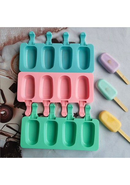 Yeşil 4 Hücreler Oval Silika Jel Kalıp Silikon Dondurma Kalıp Popsicle Kalıp Dıy Buz Pop Buzlu Şeker Üreticisi Buz Tepsisi Kek Pişirme Aracı (Yurt Dışından) fiyatları